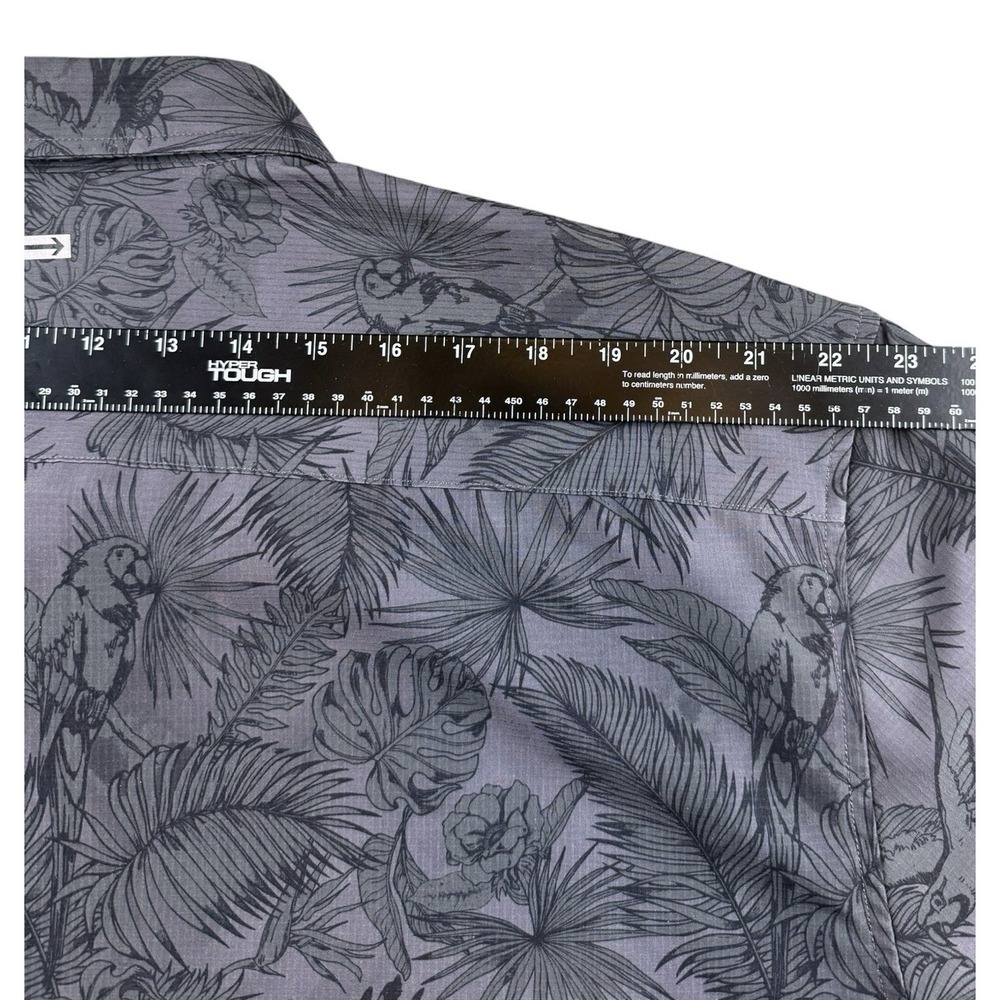 Projek Raw Mens XXL Tropical Parrot Print Button Up Shirt Gray Short Sleeve - Picture 7 of 10